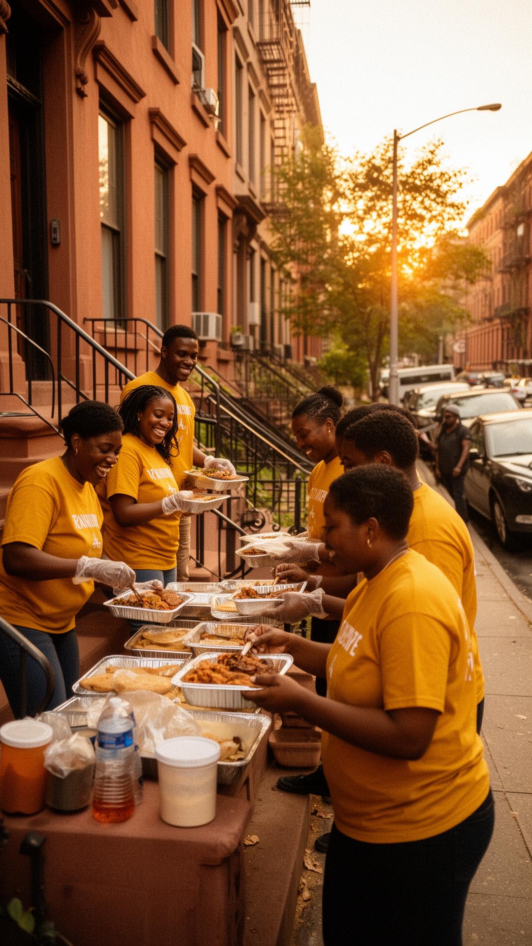 Community members serving together